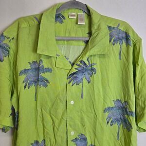 Indent Short Sleeve Tropical‎ Palm Tree Button-Down Shirt, Green, Size Large